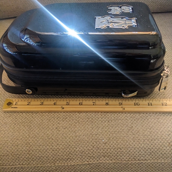 Karl Lagerfeld Paris Maybelle Hard Side Mini Suitcase Backpack in Glossy Black - Picture 7 of 16